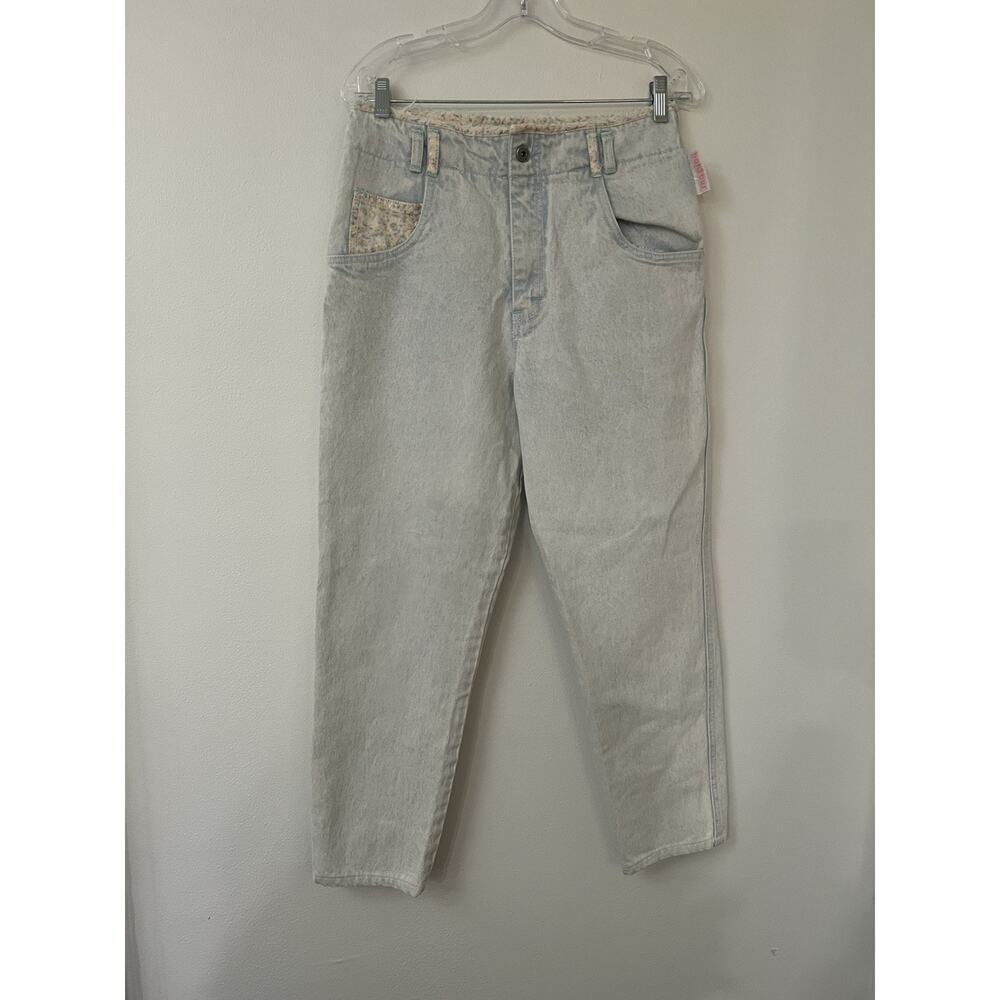 VTG 80s 90s Bonjour Lightwash Denim Floral Patchwork Bow High Mom Jeans 11/12